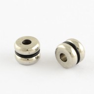 Flat Round Stainless Steel Spacer Beads w/Black Silicone