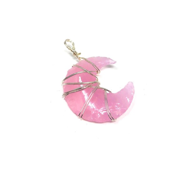 Glass Rose Quartz color pendant Phases of Moon